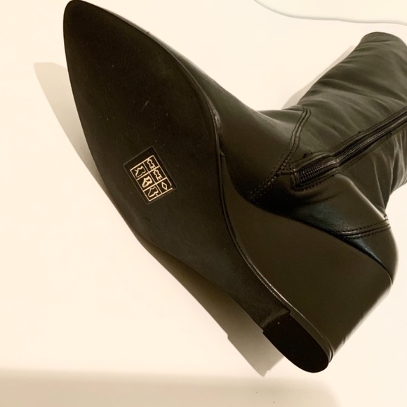 Charles David Black Leather Over Knee Wedge Heel Pointed Toe Riding Boots - Picture 3 of 6